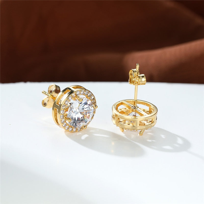 Rose Gold/Silver Earrings 6MM Crystal Stone White Zircon Earrings