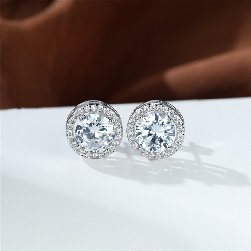 Rose Gold/Silver Earrings 6MM Crystal Stone White Zircon Earrings
