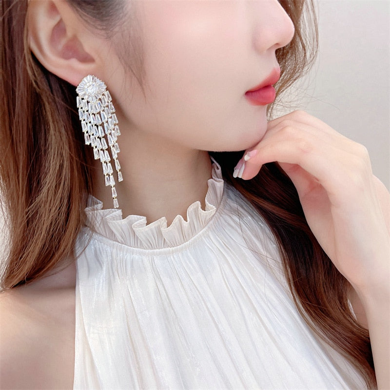 inlaid cubic zirconia earrings