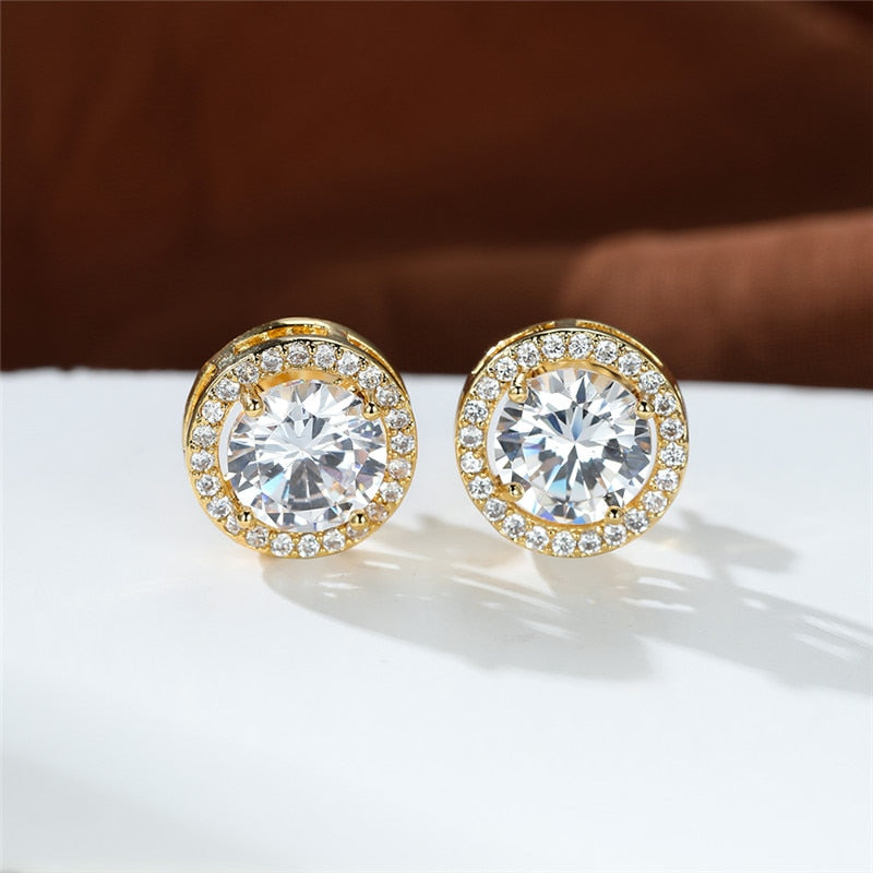 Rose Gold/Silver Earrings 6MM Crystal Stone White Zircon Earrings