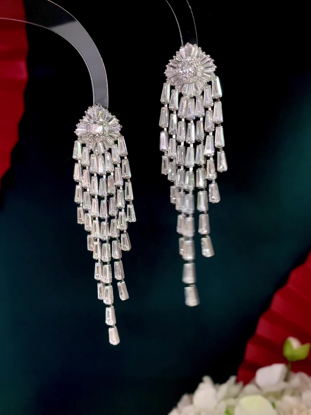 inlaid cubic zirconia earrings