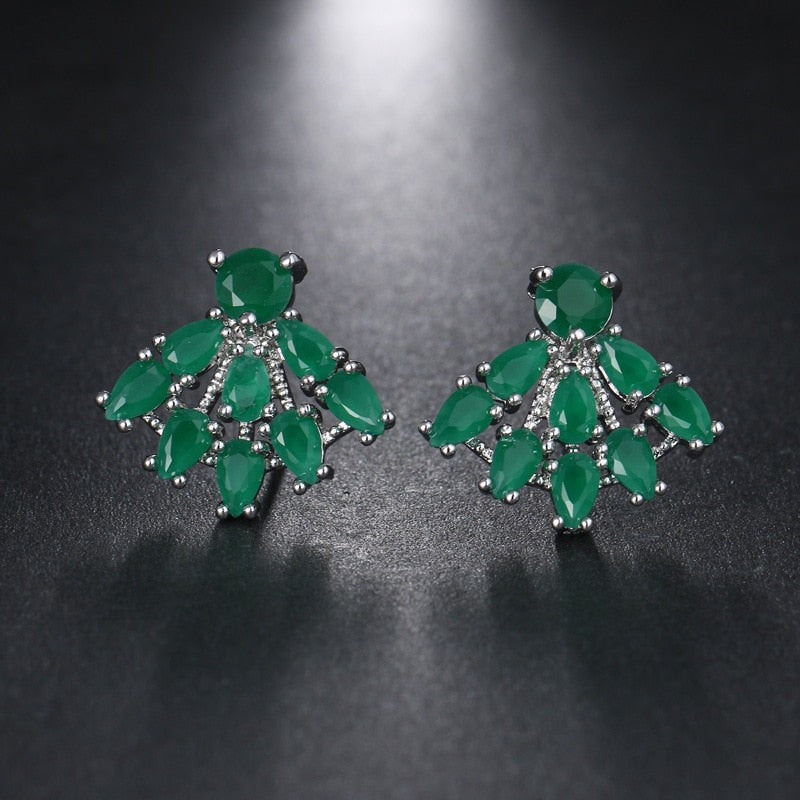 Emerald Cubic Zircon with Silver Plated Earrings