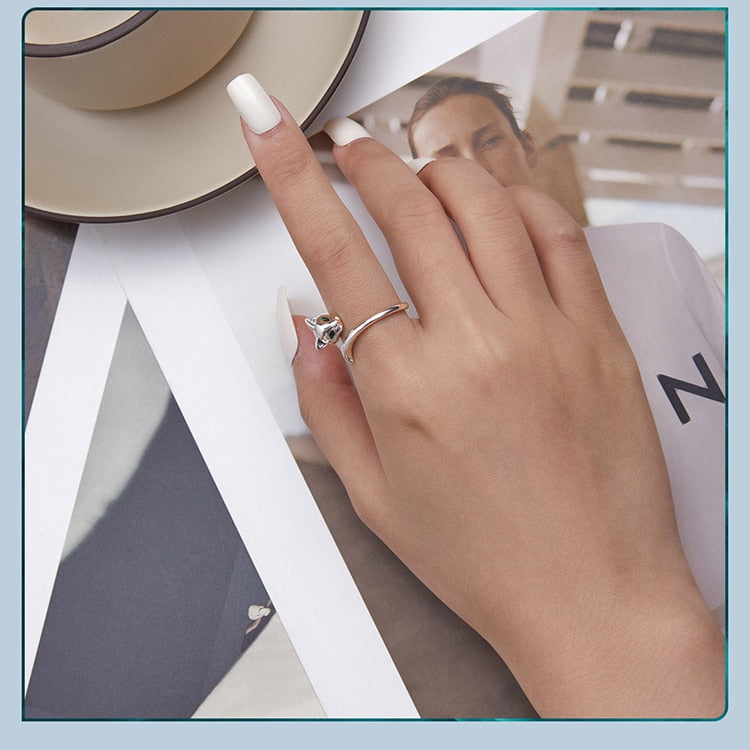 Silver Green Fox Tail Ring