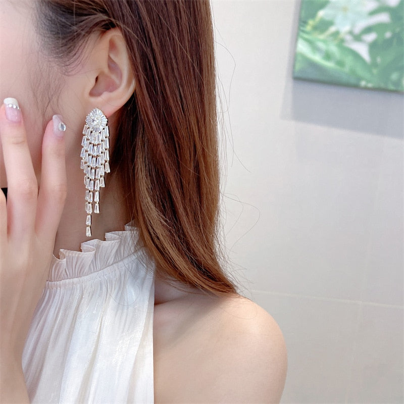 inlaid cubic zirconia earrings