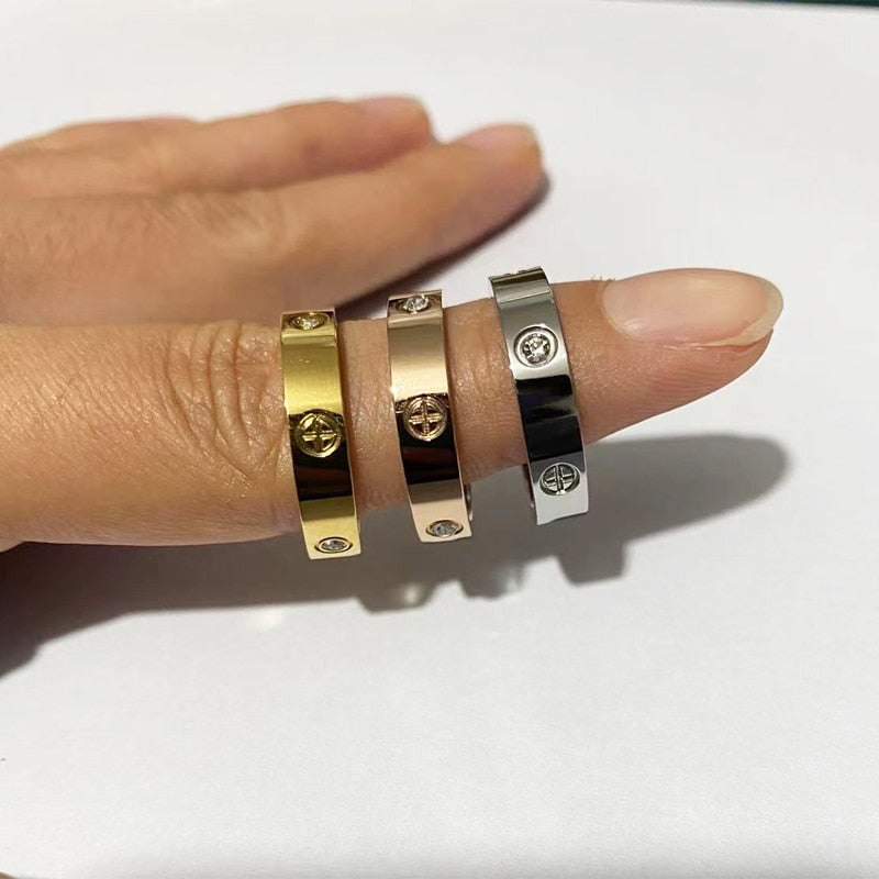 Cross Stainless Steel Ring With Stone