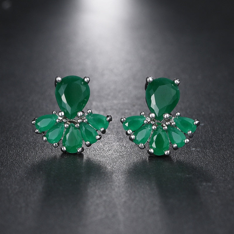 Emerald Cubic Zircon with Silver Plated Earrings