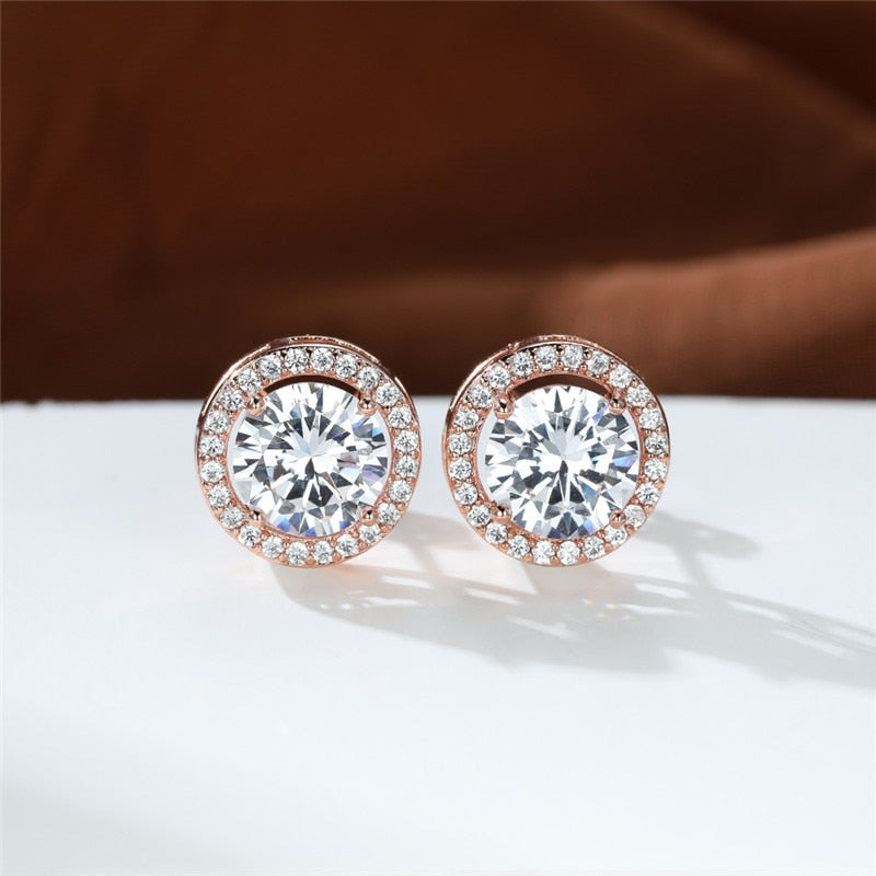 Rose Gold/Silver Earrings 6MM Crystal Stone White Zircon Earrings